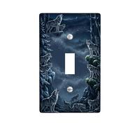 Wolf Plaque de protection pour interrupteur simple, motif lune mystique, montagne, hiver, bleu, taille standard, décoration pour nouvel appartement, maison, chambre à coucher, bureau (simple)
