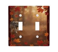 Wolf Plaque d'interrupteur mural double pour interrupteur mural inspiré de la nature, feuilles rustiques, automne, automne, marron, taille standard pour nouvel appartement, maison, chambre à coucher