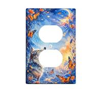 Wolf Plaque murale duplex, motif nature, papillon, fleur, sans plastique bleu, taille standard, double prise de courant pour nouvel appartement, maison, chambre à coucher, bureau