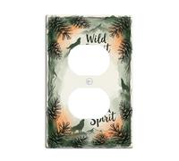 Wolf Plaque murale duplex, pommes de pin rustiques en plastique vert automne, taille standard, double prise de courant pour chambre à coucher, salle de bain, cuisine, entrée
