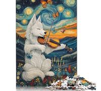 Wolf Playing Violin Puzzles 1000 Pieces Cadeau Unique Jeu Éducatif Challenge Toy À De Qualité Supérieure Peinture Art pour Adultes Et Enfants 1000pcs (40x28cm)