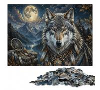 Wolf Portrait with Dreamcatcher Elements Puzzle en Bois, 1000 pièces | Un loisir manuel à la maison: une organisation simple du motif seul ou à plusieurs.