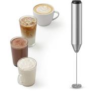 Wolf Power Mousseur à lait portable en acier inoxydable - Fouet électrique à piles - Pour latte, cappuccino, matcha, chocolat chaud et milkshakes - Argenté