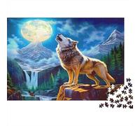 Wolf Puzzle 1000 Pièces Educa Jouet en Bois Cadeau Unique Décoration Intérieure Wolf on Rock Under Full Moon Mountain Backdrop Jeu Éducatif Challenge Toy Adultes Et Enfants À Partir De 14 Ans 70x50cm