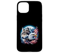 Wolf Pygargue à tête blanche drapeau américain pleine lune nouvel an amoureux du loup Coque pour iPhone 15 Plus