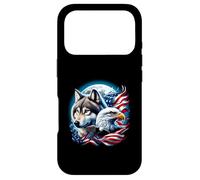 Wolf Pygargue à tête Blanche Drapeau américain Pleine Lune Nouvel an Amoureux du Loup Coque pour iPhone 17 Pro