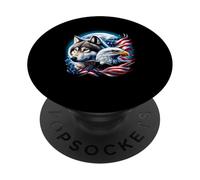 Wolf Pygargue à tête blanche drapeau américain pleine lune nouvel an amoureux du loup PopSockets PopGrip Adhésif