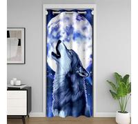 Wolf Rideau Occultant 106x203,Howling Wolf Rideau de Porte,pour L'Intimité de La Porte,Bleu Violet Étoile Rideaux D'Extérieur,Trippy Stars Moon Rideaux de Séparation de Chambre pour Enfants Adolescent
