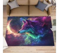 Wolf Rugs Grand tapis de salon lavable et antidérapant doux pour chambre à coucher Motif loup étoilé 160 x 230 cm