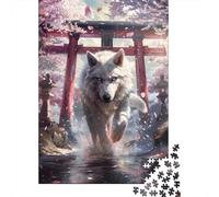Wolf Running Under Torii Puzzles 1000 Pieces Cadeau Unique Jeu Éducatif Challenge Toy À De Qualité Supérieure Peinture Art pour Adultes Et Enfants À Partir De 14 Ans 70x50cm/1000pcs