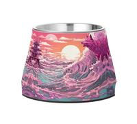 Wolf Sea Wave Illustration Rose Gamelles AntidéRapantes pour Chiens,Empilables en Acier Inoxydable pour Chiots