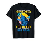 Wolf Strength Citation Moonlit Beast Inside Me Graphic T-Shirt Graphique avec Valeur, Homme, Noir, L