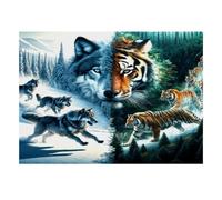 Wolf Tiger Forest 1000pcs Mini Puzzle pour Famille Cadeau d'anniversaire | 52x38cm Carton Décor Salon Structure Durable Cadeau D'anniversaire Soulagement De L'anxiété