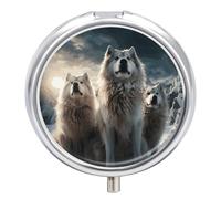 Wolf Tribe - Pilulier rond à 3 compartiments - Organisateur de médicaments décoratif portable pour poche ou sac à main - Organisation des vitamines