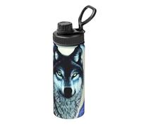 Wolf Under Moon Bouteille d'eau isotherme en acier inoxydable de 532 ml pour sports de plein air, camping, gym, sport