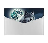 Wolf Under Moon Dossier extensible avec 6 compartiments de poche, organiseur de documents en papier portable pour factures, reçus, certificats