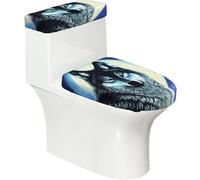 Wolf Under Moon Ensemble couvercle de toilette extensible et housse de réservoir - Décoration de salle de bain élastique douce pour salle de bain en forme de U ovale