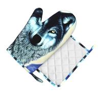 Wolf Under Moon Gant de cuisine antidérapant avec poignée en silicone résistant à la chaleur pour la main droite et le barbecue