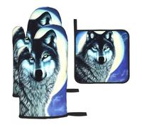 Wolf Under Moon Gants de cuisine et maniques imperméables résistants à la chaleur pour la cuisine, le barbecue