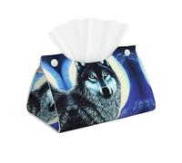 Wolf Under Moon Long sac à mouchoirs en cuir, double face, imperméable et durable