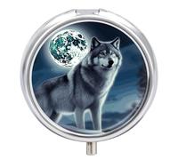 Wolf Under Moon Petit pilulier rond hebdomadaire avec miroir 3 compartiments portable pour voyage quotidien Boîte à pilules mignonne pour supplément d'huile de poisson