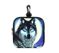 Wolf Under Moon Petite pochette de rangement étanche en néoprène avec fermeture éclair pour écouteurs, porte-clés