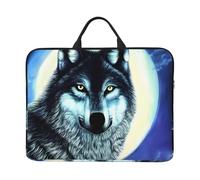 Wolf Under Moon Sac pour ordinateur portable 14" avec doublure antichoc et design portable, adapté pour un usage professionnel et quotidien.