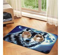 Wolf Under Moon Tapis de nourriture pour animaux domestiques 60 x 40 cm absorbant et antidérapant en cuir synthétique avec fond en caoutchouc à séchage rapide