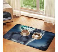 Wolf Under Moon Tapis de nourriture pour chien, 40,6 x 61 cm, antidérapant, super absorbant, passe au lave-vaisselle, pour la nourriture et l'eau, joli tapis d'alimentation en caoutchouc à séchage