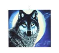 Wolf Under Moon Tapis égouttoir à vaisselle 40,6 x 45,7 cm très absorbant adapté pour vaisselle de cuisine, égouttoir à café, bar à suspendre