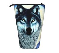 Wolf Under Moon Trousse à crayons extensible en tissu Oxford multi-design réglable en hauteur