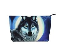 Wolf Under Moon Trousse de toilette en velours côtelé imprimé - Sac de rangement portable à fermeture éclair pour femme - Noir - Taille unique