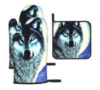 Wolf Under Moonoven Lot de 3 gants et maniques résistants à la chaleur et isolants pour la cuisine.