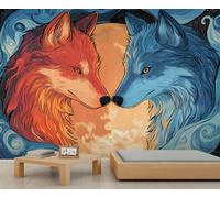 Wolf Wallpapers Moon Kids Room Wallpaper Blue Swirl Abstract Wallpaper Murals Animal Print Wall Paper for Bedroom Living Room 390 x 260 cm