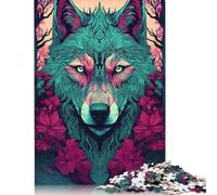 Wolf with Floral Design Puzzle Imposible,desafío for Adults Juego Educativo 1000 Piezas Obra De Arte De Juego De Para Adultos Y Niños A Partir De 12 Años 1000pcs (75x50cm)