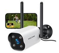 WOLFANG Camera Surveillance WiFi, 2K Camera Exterieur Filaires, Vision Nocturne, PIR Détection AI, IP65 Étanche, Alarme, Audio Bidirectionnel, Enregistrement 24/7, avec Alexa/Google, 2,4G Wi-Fi, Cloud