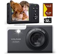 WOLFANG Appareil Photo numérique, caméra 4K pour Enfants, caméra de vlogging compacte 56 MP, caméra vidéo Zoom numérique 16X, Point de Mise au Point Automatique et Appareil Photo numérique, Cadeau