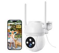 WOLFANG Caméra de sécurité extérieure 2K 3MP, caméra WiFi PTZ 360°, Vision Nocturne Couleur, détection AI, Alarme sonore et Lumineuse, IP65 résistant aux intempéries, Fonctionne avec Alexa et Google