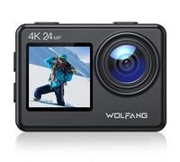 WOLFANG Caméra Sport 4K Selfie Double Écran, GA200 24MP Grand Angle Écran Tactile WiFi Caméra Étanche, Appareil Photo avec EIS Stabilisateur (Télécommande, 2 Piles)