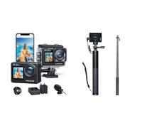 WOLFANG Caméra Sport GA200 4K30FPS & Ensemble de Selfie Stick Rechargeable