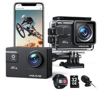 WOLFANG Caméra Sport WiFi 4K 60FPS GA300, Caméscope 8xZoom 24MP, Caméra Aquatique Submersible 40M avec Micro Dual, 170° Grand Angle EIS Amélioré 2.4G Télécommande 2x1350mAh Batteries
