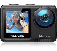 WOLFANG GA420 Caméra Sport 4K 60FPS Caméra sous-Marine 10M Étanche sans Boîtier 3.0 EIS Stabilisateur d'image Double Écran Casque Microphone Externe 2x1350mAh Batteries et Kit d'Accessoires