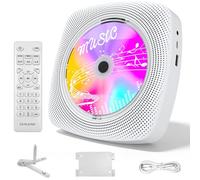 WOLFANG Lecteur CD Portable Bluetooth pour Maison et extérieur, avec Haut-parleurs, Batterie Rechargeable 4000 mAh, Radio FM, Lecture USB, télécommande, Fixation Murale et Support de Bureau