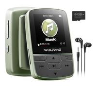 WOLFANG Lecteur MP3 64Go Bluetooth 5.2 Clip Sport - Mini 28,3g, Radio FM, Enregistreur, Vert Kaki