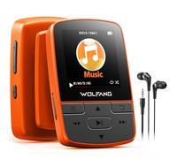 WOLFANG Lecteurs MP3 64 Go avec Bluetooth 5.3, Clip Sport, Taille Mini, Poids 28,3 g, Radio FM HiF, enregistreur Vocal, écouteurs Inclus, Orange