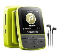 WOLFANG Lecteurs MP3 avec Bluetooth 5.2, Clip Sport, Taille Mini, Poids 28,3 g, Radio FM HiF, enregistreur Vocal, écouteurs Inclus, Vert Fluo