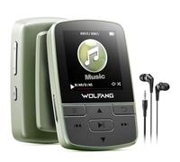 WOLFANG Lecteurs MP3 64 Go avec Bluetooth 5.3, Clip Sport, Taille Mini, Poids 28,3 g, Radio FM HiF, enregistreur Vocal, écouteurs Inclus, Vert Kaki