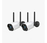 WOLFANG Lot de 2 caméras de sécurité extérieures 2K avec Vision Nocturne, détection AI, étanchéité IP65, Alarme sirène, Audio bidirectionnel, Fonctionne avec Alexa et Google Home, Wi-FI 2,4 G, Cloud