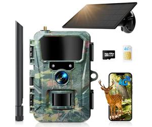 WOLFANG Solaire Caméra de Chasse 4G, 48MP 2K HD Camera Chasse avec Détection de Mouvement, 5200mha Batterie, Vision Nocturne, Déclenchement 0,2s, IP66 Etanche