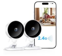 WOLFANG Telecamera WiFi Interno, Videocamera Sorveglianza 1080P, Visione Notturna, Audio Bidirezionale, Notifiche Con Sensore di Movimento, scheda SD e archiviazione Cloud, 360°, confezione da 2